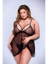 BACI 2PC STRAPPY LACE & MESH BABYDOLL & G-STRING SET